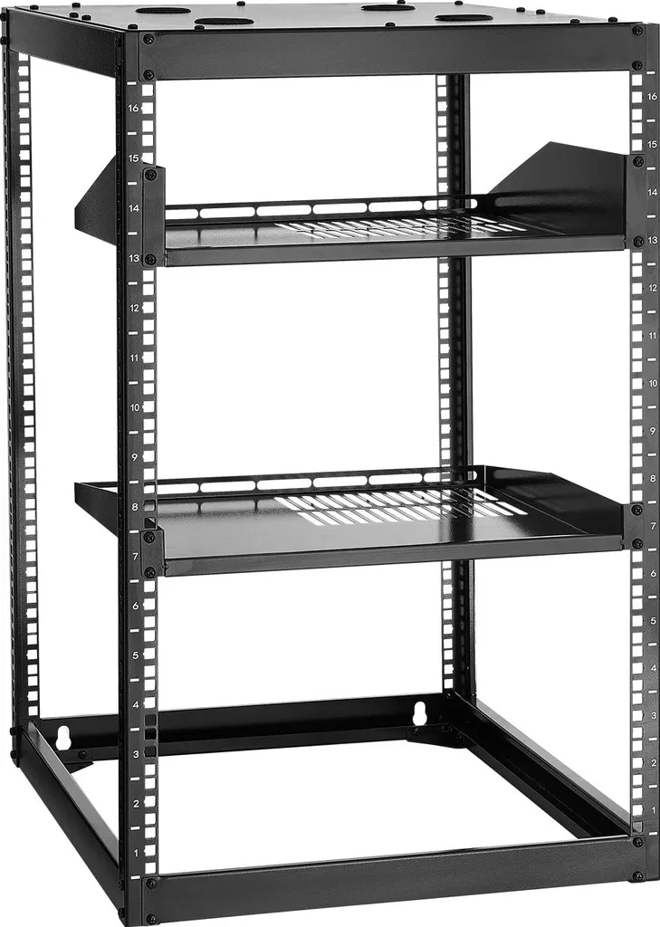 VEVOR 16U Open Frame network rack, profondità 585 mm, per montaggio a parete o come rack server indipendente, rack a 4 montanti con ripiani ventilati e accessori di montaggio, per dispositivi IT di rete e apparecchiature AV