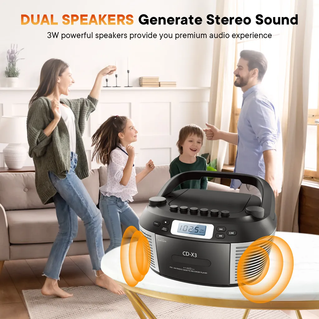 ZELURXX Lecteur CD Noir avec Télécommande et Haut-parleurs Bluetooth