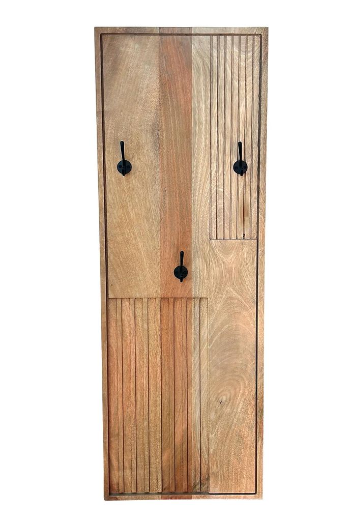 SIT Möbel Garderobenpaneel | 3 Haken | Mango natur, Metallhaken schwarz | B 38 x T 3 x H 110 cm | 20063-01 | Serie SUNDARA