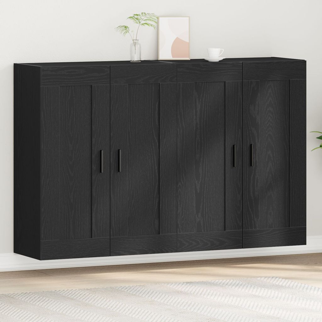 wandmontierte Schränke 2 Stück Schwarz Eichenfurnier, Kommoden DesignMöbel Neu