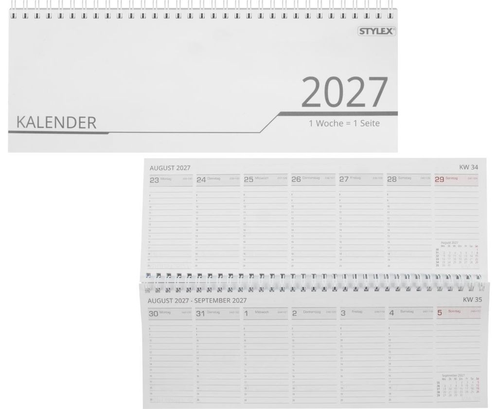 Schreibtisch Querkalender 2027 Kalender 32 Blatt 1 Woche Produktbild 