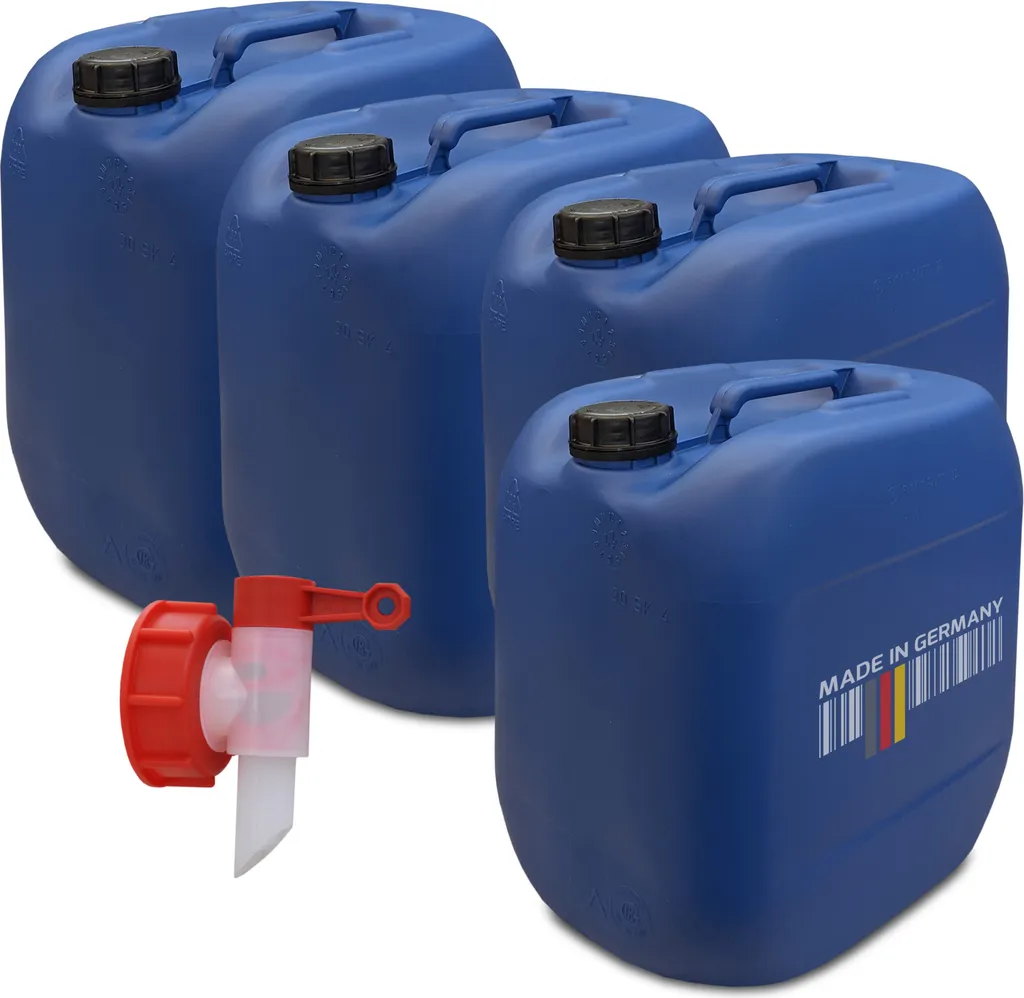 Pack de 4 Jerrycans d'Eau 30L Plasteo avec Robinet Idéal Camping et Van