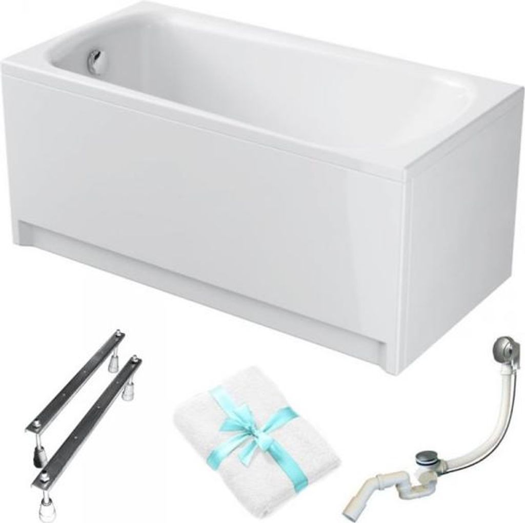 Cersanit | Badewanne - Rechteckbadewanne Nao 140x70 - Weiß - Mit Siphon - Acryl - Inklusive Füße - mit Verkleidung
