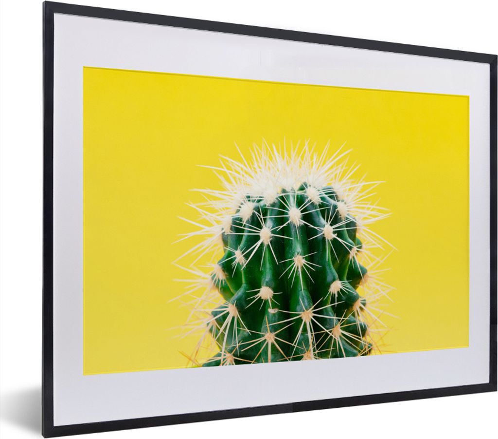 MuchoWow MuchoWow Gerahmtes Poster Kaktus auf gelb 40x30 cm - Poster mit zchwarzem Bilderrahmen - Bilderrahmen - Poster im Rahmen