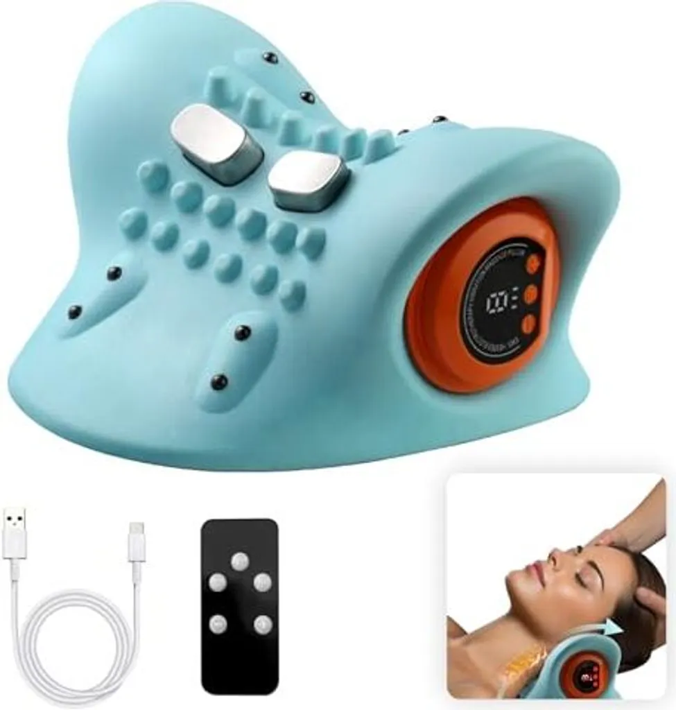 Massaggiatore per il collo, massaggiatore EMS calore elettrico, cuscino relax Hugterra senza fili, collo schiena 3 modalità, 6 frequenze regolabili