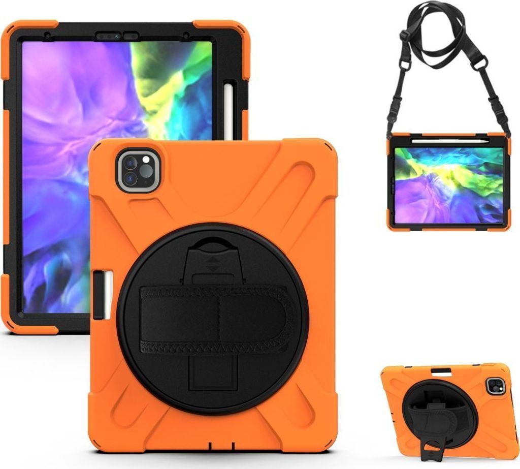 Mobigear SureGrip XGuard iPad Air 4 (2020) Hülle Kunststoff,Silikon Backcover + Stifthalter + Schulterträger + Ständer - Orange