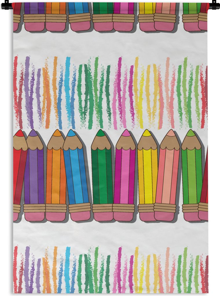 MuchoWow Wandteppich Wandbehang Farbstift - Muster - Regenbogen 60x90 cm Tapisserie Dekoration Wandtuch - Foto-Teppich - Abwaschbar