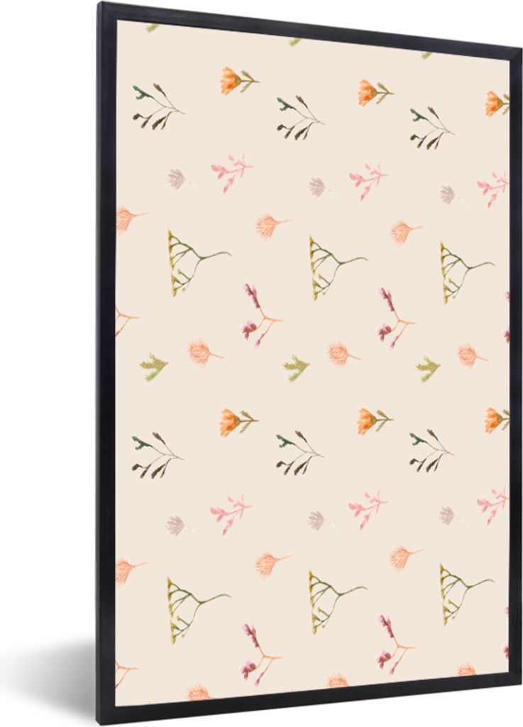 MuchoWow MuchoWow Gerahmtes Poster Blumen - Muster - Pflanzen 60x90 cm - Poster mit zchwarzem Bilderrahmen - Kunst