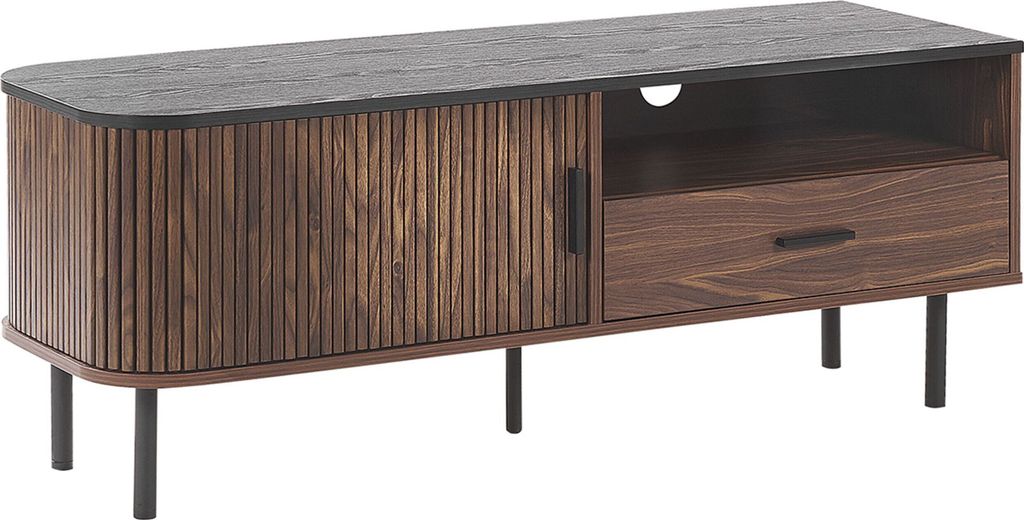 BELIANI Szafka RTV ciemnobrązowy z czarnym MDF 120 cm retro Zdjęcie produktu 