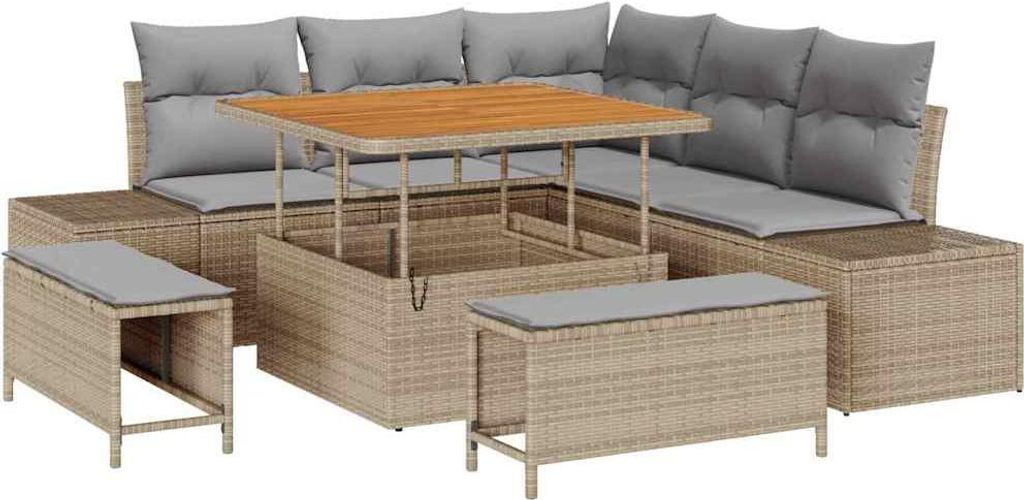 vidaXL Gartensofa-set mit Kissen 8 pcs Beige Poly-Rattan