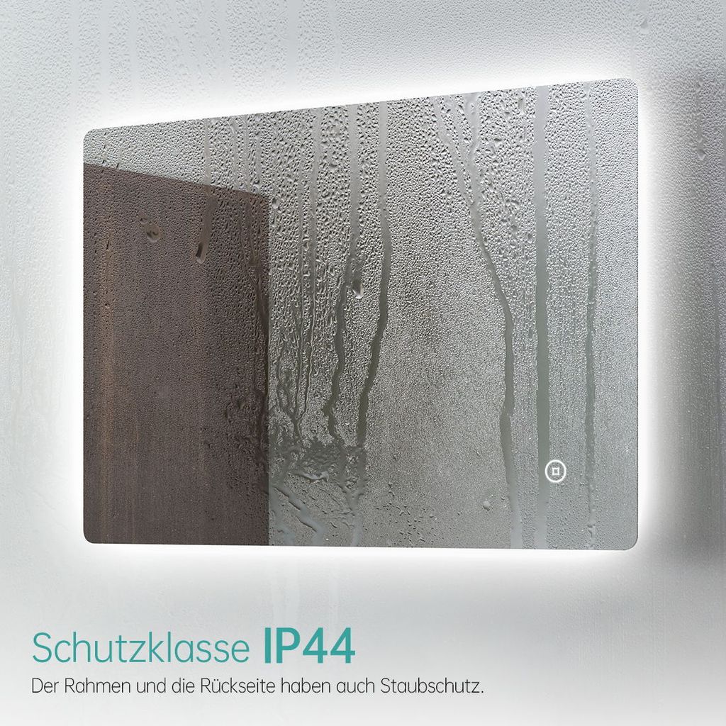 EMKE Miroir de Salle de Bain LED Rétro-éclairé 60 x 40 cm avec Interrupteur à Bouton, Anti-buée, Lumière Blanche Froide et Chaude
