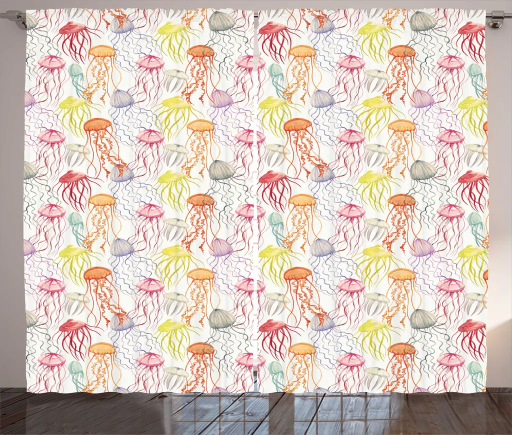 Rideau pour Salon Déco Marine, Grand Format 280x225 cm, Motif Méduses