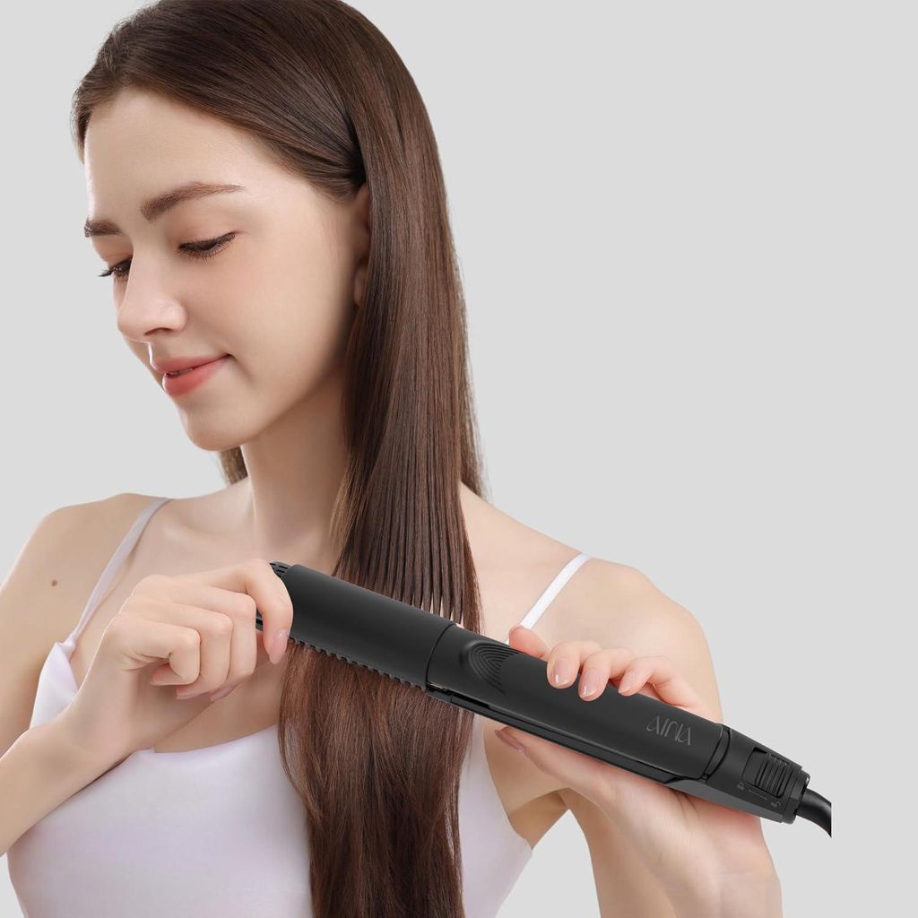 Glätteisen mit Bürste mit Dual Voltage 2-in-1 Glätteisen | Lösen Sie verfilzte Frizz Innovativer 2-in-1-Kombinationskamm Hochwertige Titanplatten