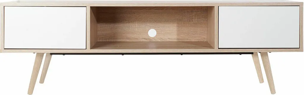 Meuble TV Scandinave Blanc 160cm en Bois MDF et Métal Style Industriel