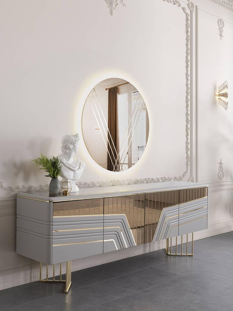 Essgruppe Moderne Esszimmer Garnitur Esstisch 4x Stühle Sideboard Set