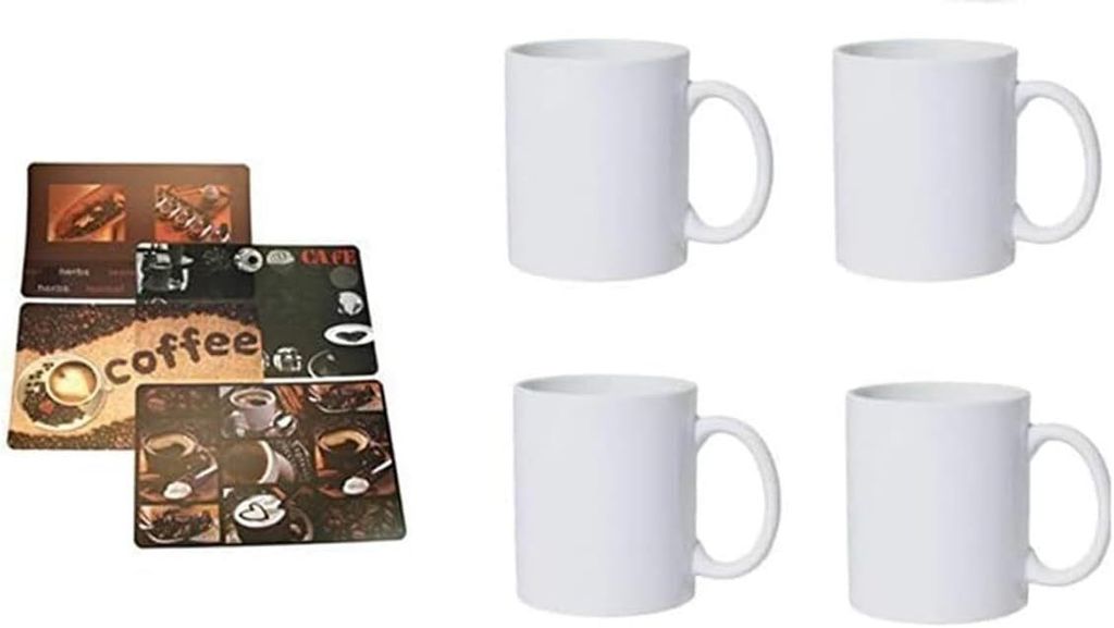 James Premium Platzsets abwaschbar + 4 Keramikbecher weiß 300ml