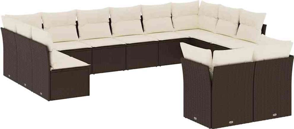 vidaXL 12-tlg. Garten-Sofagarnitur mit Kissen Braun Poly Rattan