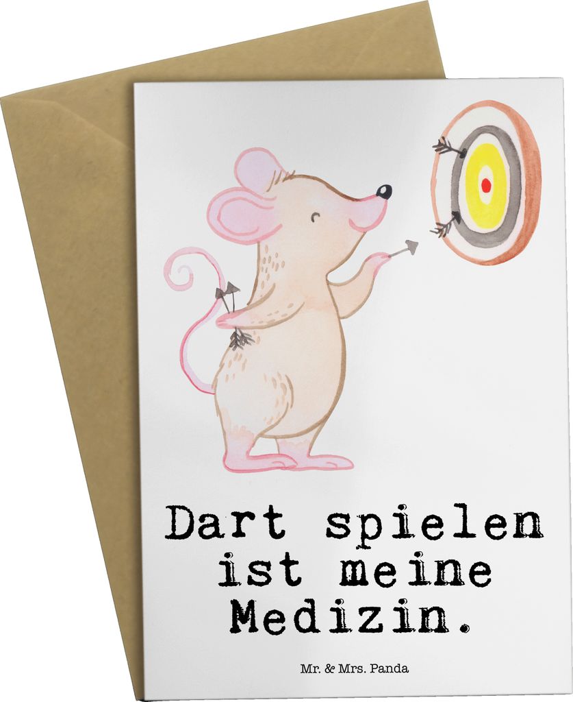 Mr. & Mrs. Panda Klappkarte Maus Dart spielen - Weiß - Geschenk, hochzeitskarten, dankeskarten, weihnachtskarten, Darts, osterkarte, Darten, einla...