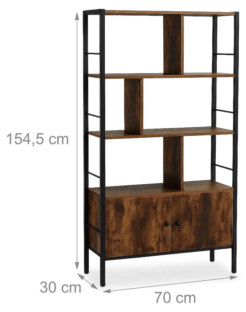 Bibliothèque robuste à 3 niveaux et rangement fermé en bois clair - 4