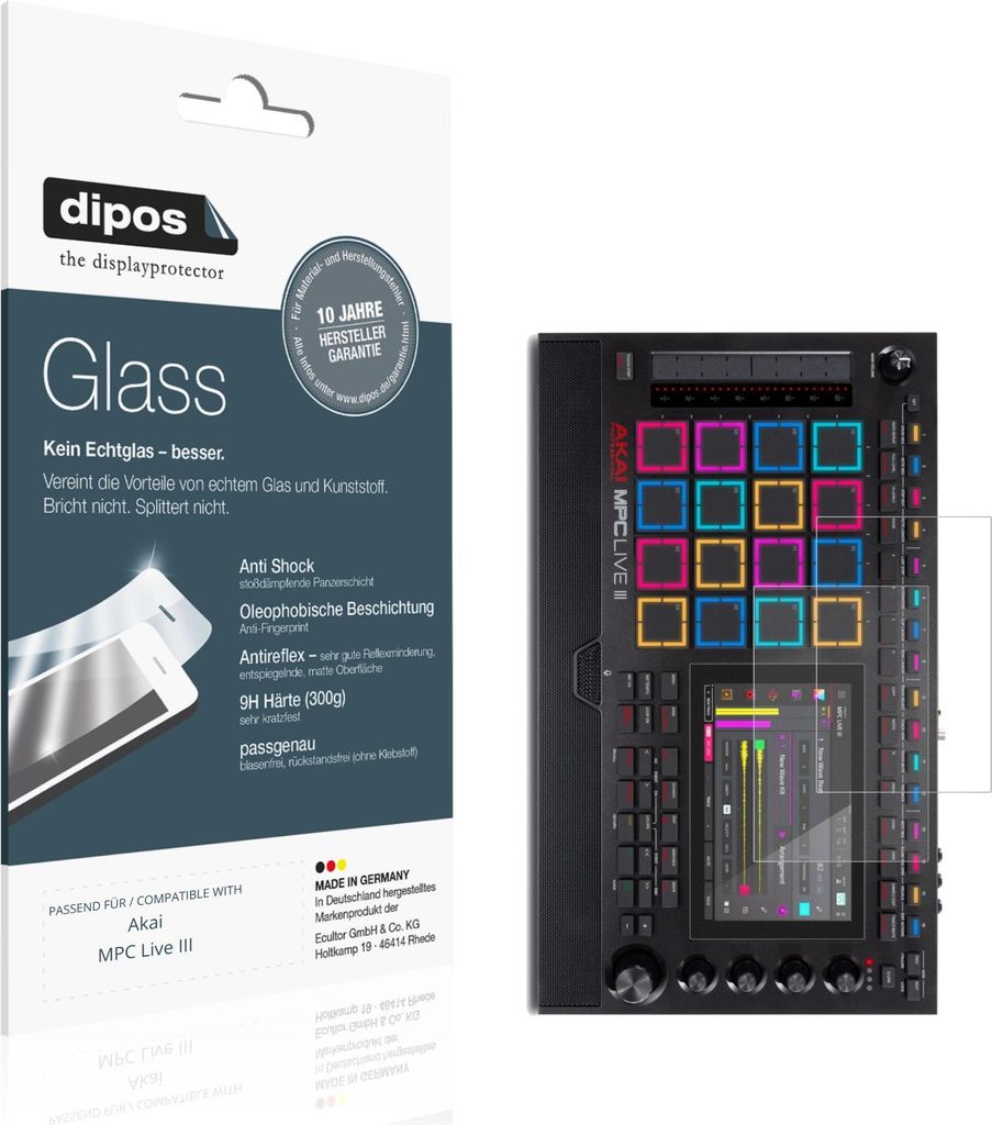 2x Schutzfolie für Akai MPC Live III matt - Anti-Shock 9H Folie dipos Glass Kunststoffglas