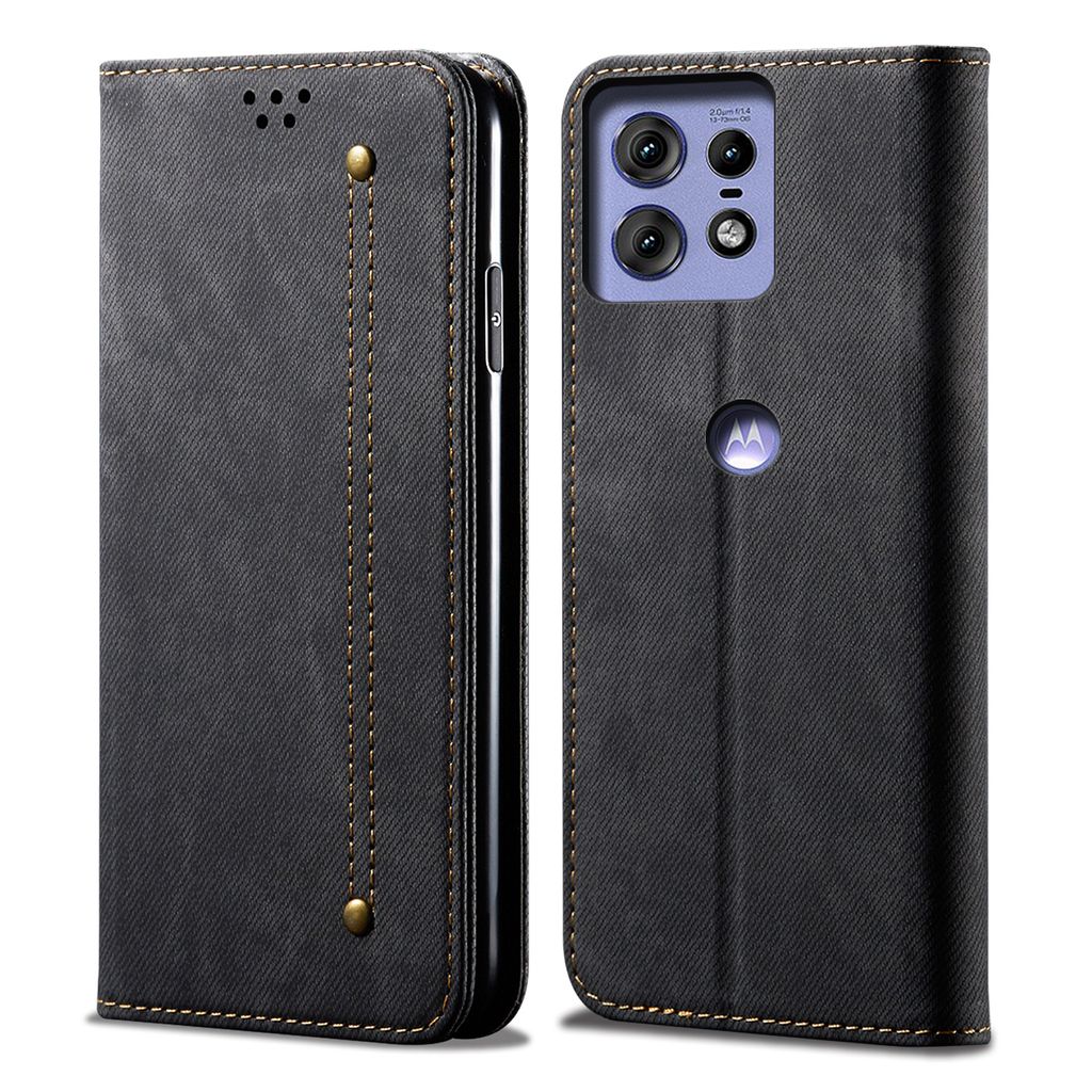 Hülle für Motorola Edge 50 Pro Leder Brieftasche Flip Bookstyle Schutzhülle mit Standfunktion Schwarz