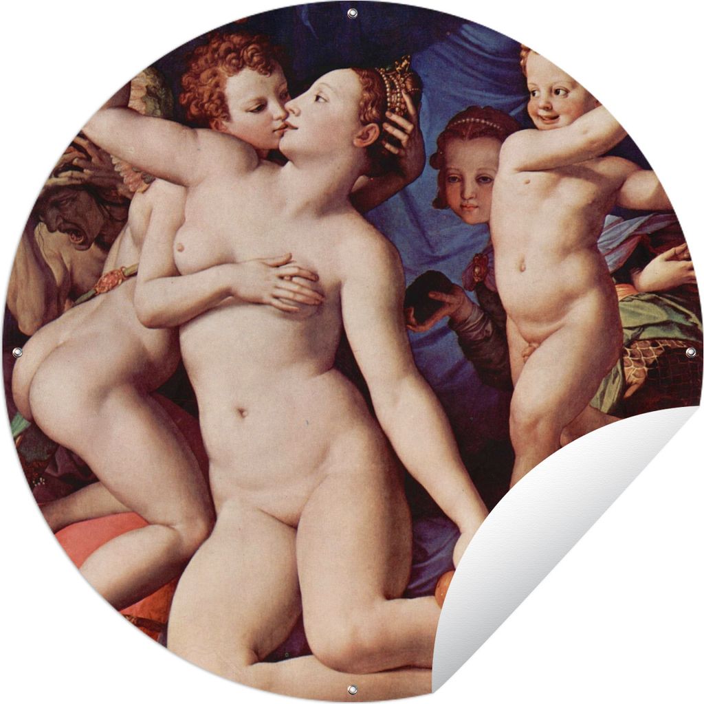 MuchoWow Gartenposter Outdoor-Poster Rund Venus, Amor, Torheit und Zeit - Leonardo da Vinci Ø 150 cm Gartendeko Rundes Poster draußen