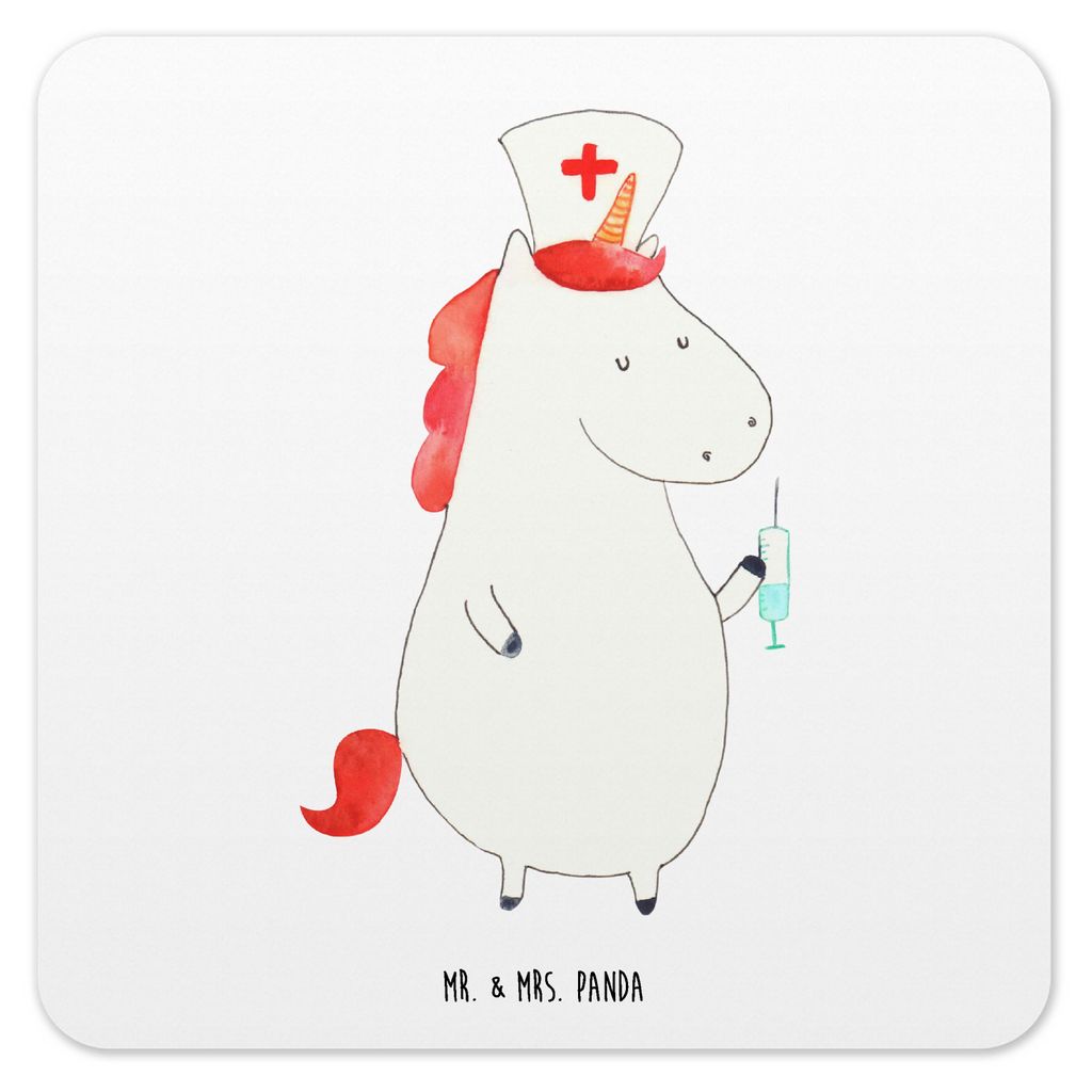 Mr. & Mrs. Panda Untersetzer für Gläser Einhorn Krankenschwester 10er Set - Weiß - Geschenk, Krankenpfleger, Glas-Untersetzer, Tischuntersetzer,...