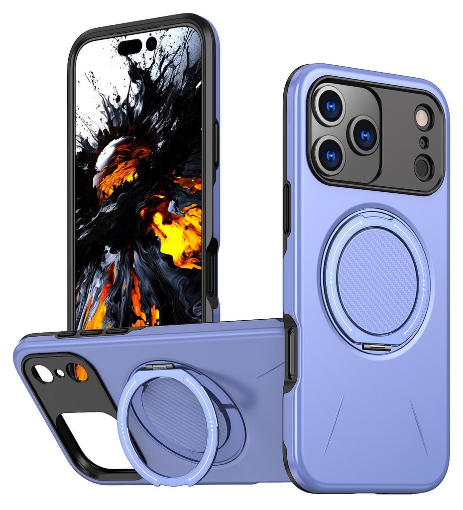 Magnetisch Hülle für iPhone 17 Pro, Stoßfeste Weich TPU und Hard PC Schutzhülle mit Ringhalter Ständer Lila