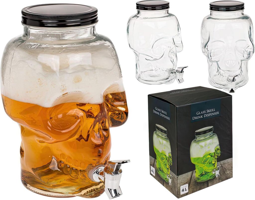 Totenkopf aus Glas mit Deckel 4 L Getränkespender mit Produktbild 