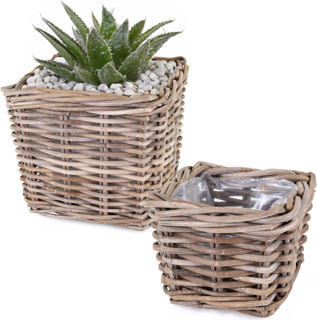 Rattan Pflanzkübel als eckige Pflanztöpfe in 20, 30 cm