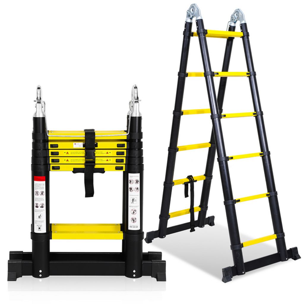 Jopassy Teleskopleiter, 1,9m +1,9m Mehrzweckleiter, Ausziehbares Aluminium, rutschfeste ausziehbare Stufenleiter, stabile Sprossenleiter Klappleiter