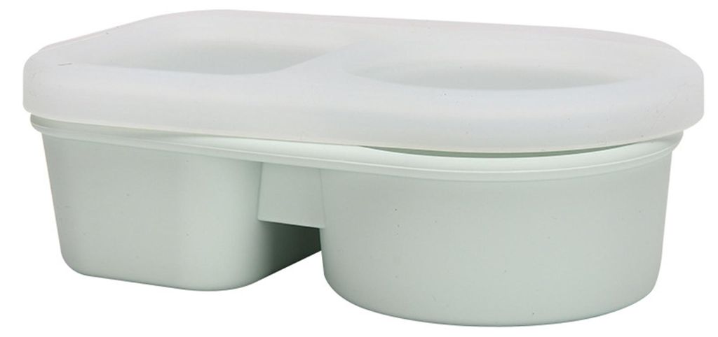 Gewürzbox aus lebensmittelechtem Silikon, 360° auslaufsicher, zwei Fächer, mikrowellengeeignet, gekühlte Aufbewahrungsbox