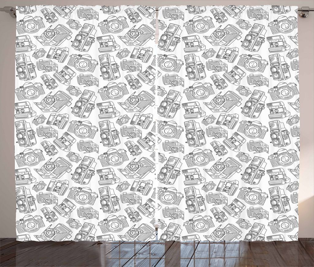 ABAKUHAUS Jahrgang Rustikaler Vorhang, Antikes Kamera-Hobby, Wohnzimmer Universalband Gardinen mit Schlaufen und Haken, 280 x 225 cm, Schwarz weiß
