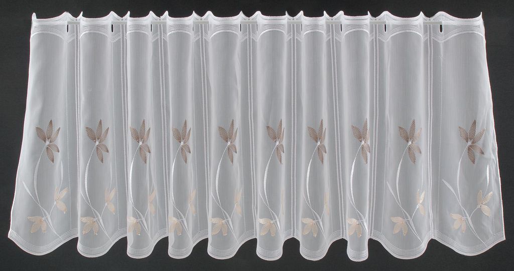 Gardinen Kranzusch Scheibengardine Blumenmuster bestickt 45x93 cm H/B weiß natur schlamm Bistrogardine Vorhang Küche 1er Pack
