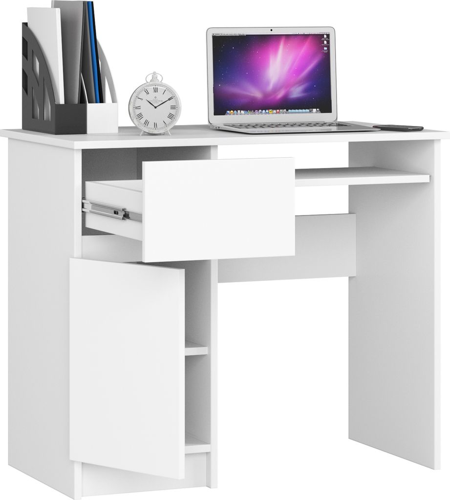 PC-Schreibtisch AKORD PIKSEL links Weiß Schublade B90 x H77 Produktbild 1