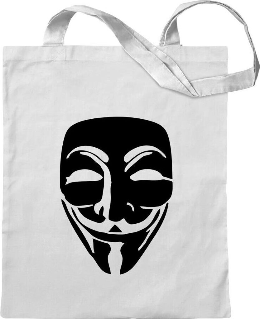 Kiwistar - Baumwolltasche - weiss - Anonymous Maske - Tragetasche Stoffbeutel Umhängetasche langer Henkel