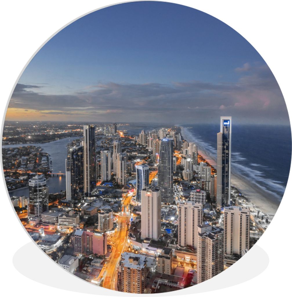 MuchoWow Rundes Wandbild - Runde Bilder Abenddämmerung über der Küste von Brisbane in Australien Ø 60 cm Kreis Wanddekoration Kunststoff - Wa...