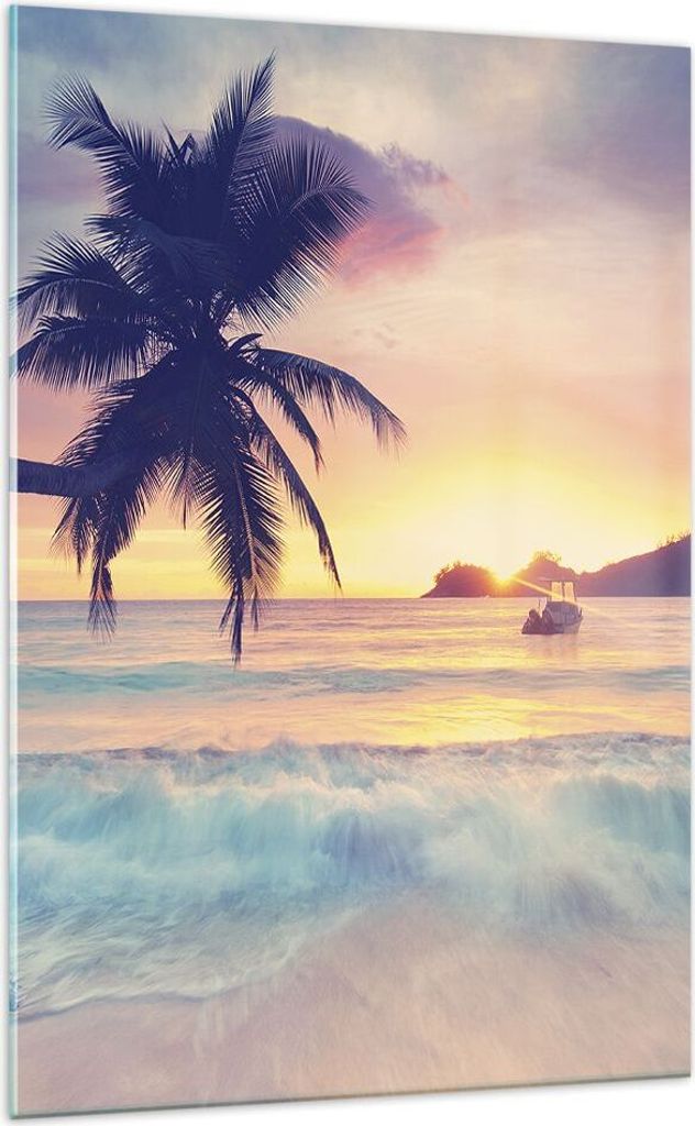 Bilder auf glas - Einteilig - Meer Strand Palme - 70x100cm - Glasbilder - Wandbilder - Bilder - zum Aufhängen bereit - Wanddekoration aus Glas - G...