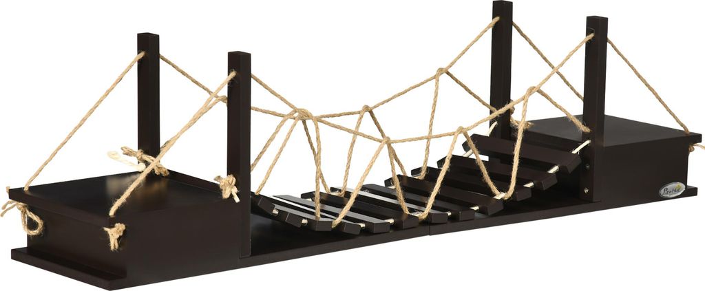 Katzenkletterwand mit Hängebrücke und Regal, Braun, 96x20x25,5 cm