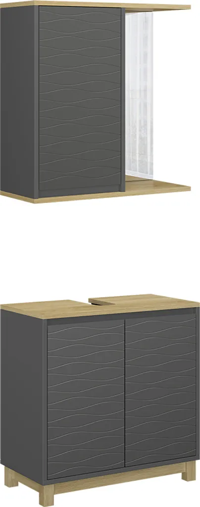 Ensemble meuble sous-vasque et colonne Vicco Livia gris et bois chêne
