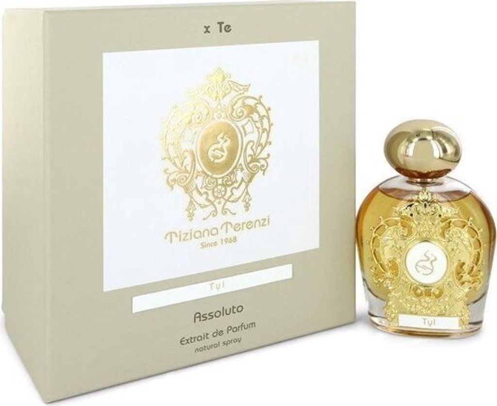 A perfume bottle and its box are displayed on a white background.