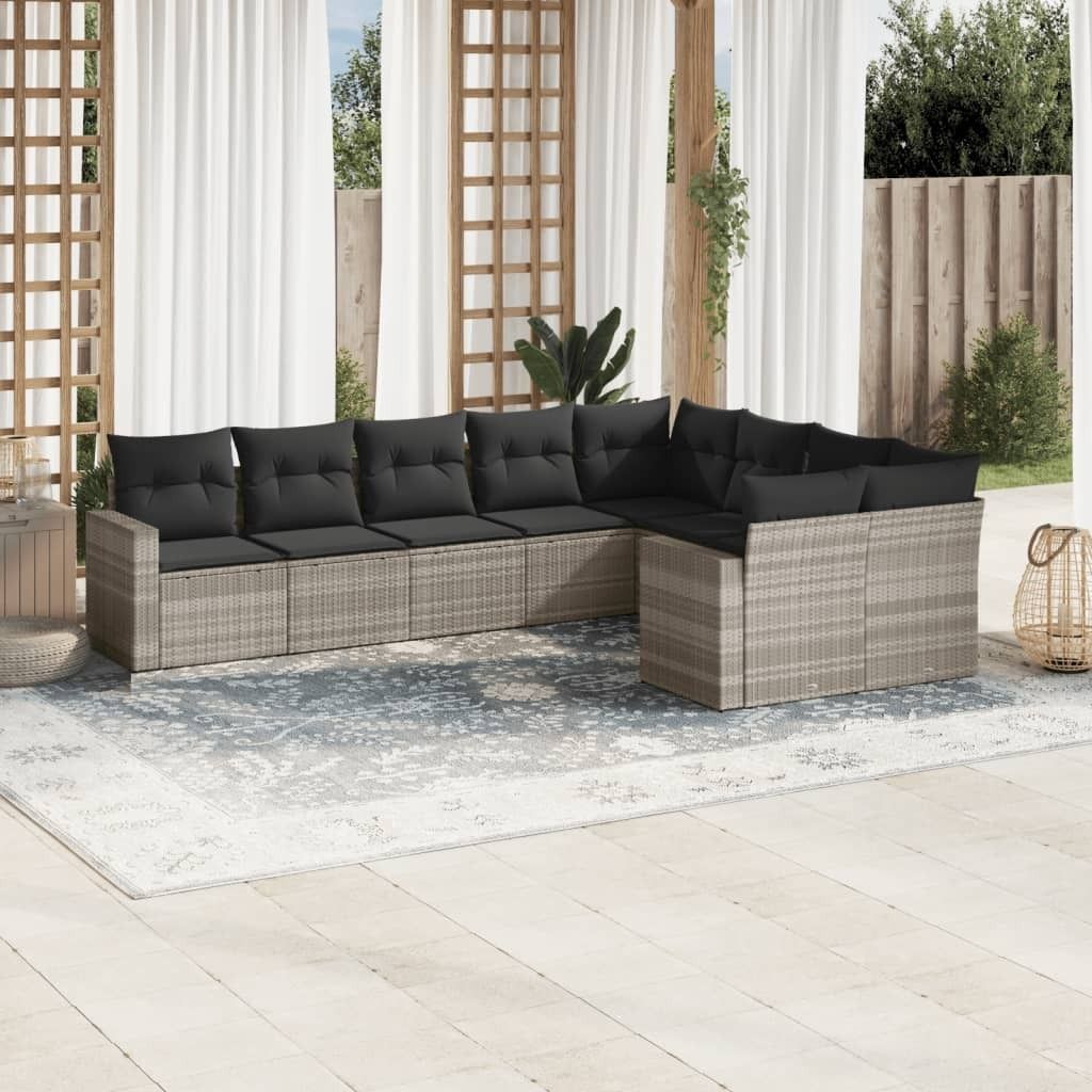 "2026 Promotion" 9-tlg. Garten-Sofagarnitur mit Kissen Hellgrau Poly Rattan - Gartenstühle CC12672