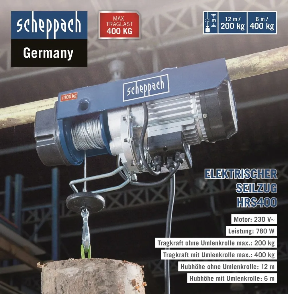 Palan Électrique HRS400 Scheppach 780W avec Capacité Variable 200/400kg - 11