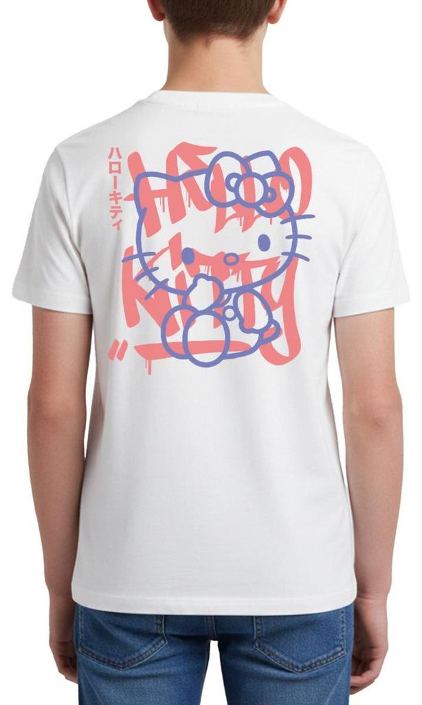 Spreadshirt Hello Kitty Mit Schriftzug Graffiti Stil Teenager Premium T-Shirt, 158/164 (12 Jahre), Weiß