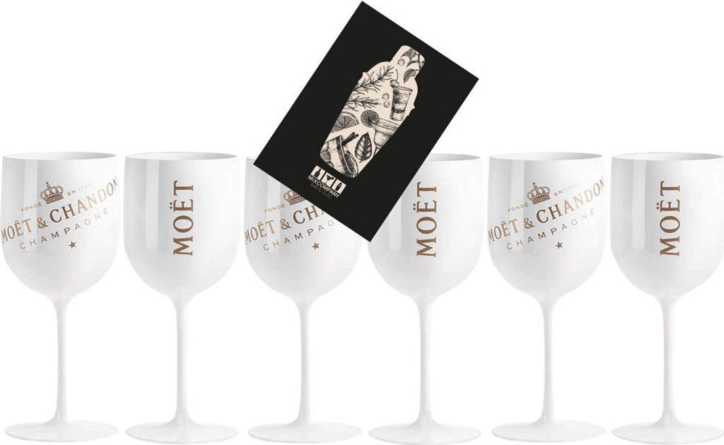 Moet & Chandon 6er Set Ice Imperial Acryl / Hartplastik Glas Champagner Gläser Set in weiß/gold Champagne Becher Kelche