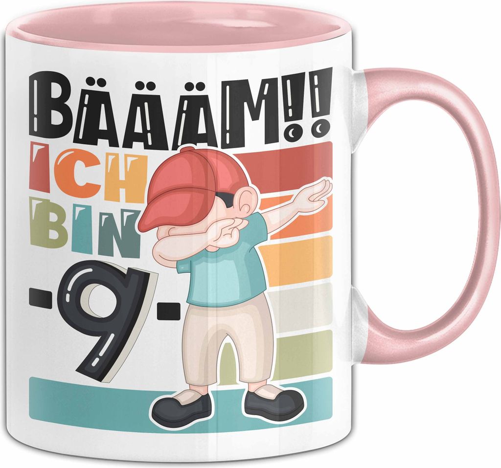 9. Geburtstag Geschenk Tasse Becher Jungen Geburtstagsgeschenk Sohn Bäääm Ich Bin 9 (Rosa)