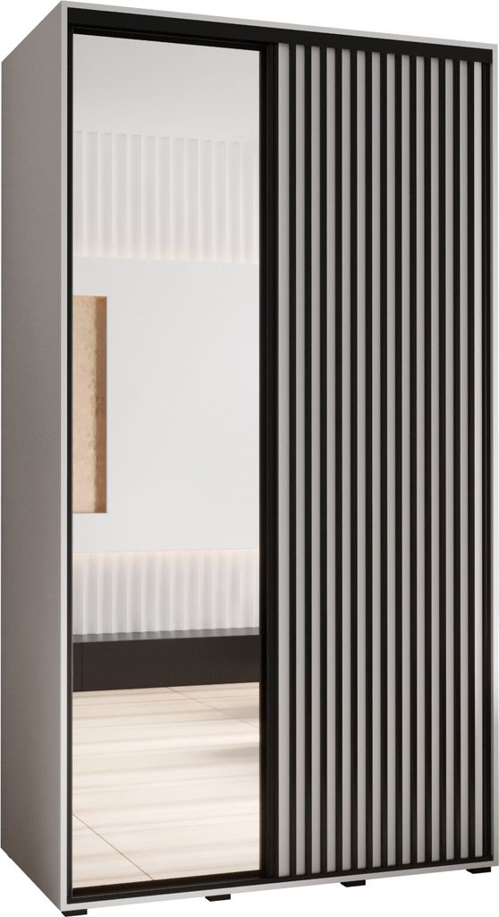 MEBLE KRYSPOL Sapporo 2 Schrank mit 2 Schiebetüren - 205,2x140x60 cm - Weiß Weiß Schwarz
