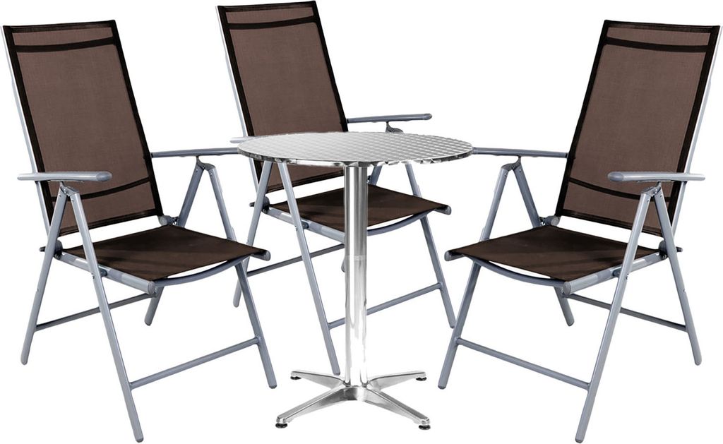 Bistro Sitzgarnitur Bistrogarnitur 4-teilig Silbergrau / Schokobraun