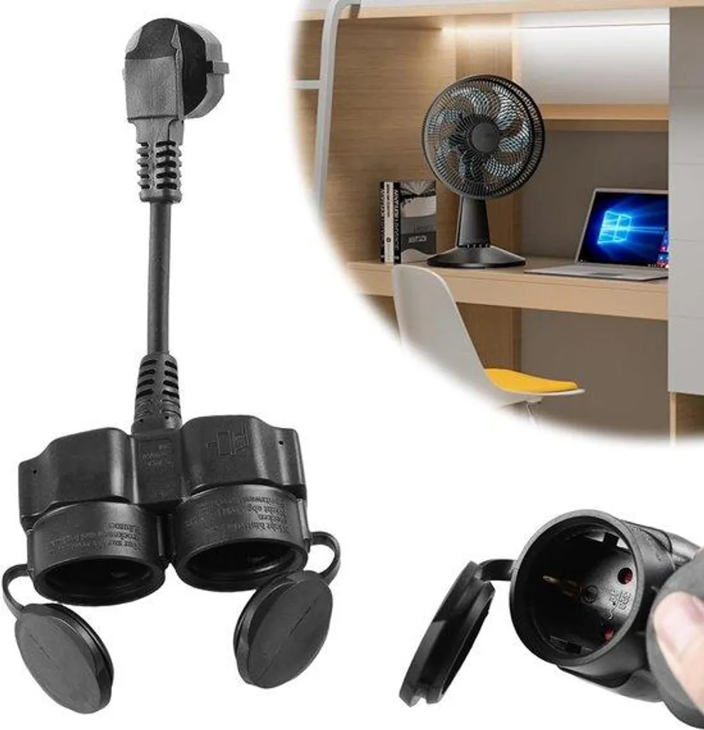 Prolongateur électrique double Schuko noir 16A - Solution atelier et TV