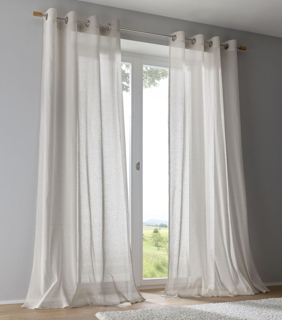 Kutti Vorhang Brondby Taupe halbtransparent Ösen Silber Leinenoptik Gardine lichtfilternd Breite 135 cm x Höhe 175 cm (1 Stück)